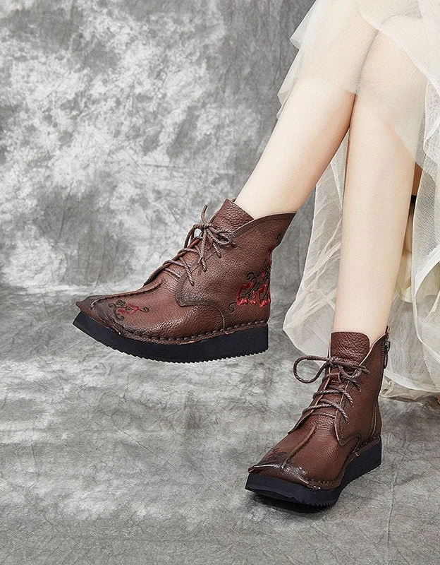 Street Style Autumn Winter Vintage Embroidery Handmade Shoes