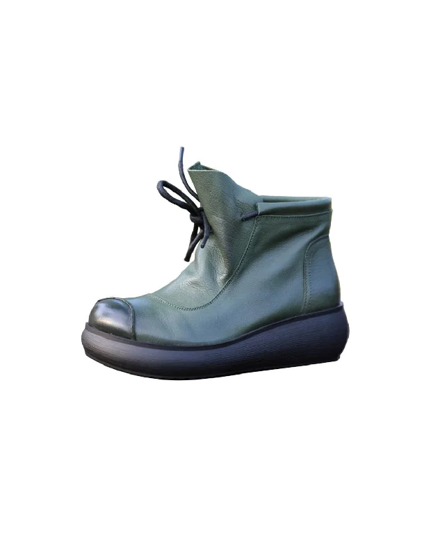 Street Style Autumn Lace-up Comfortable Retrp Platform Boots Green