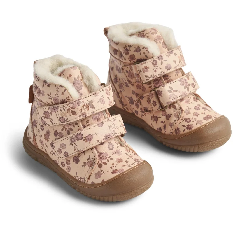 Black And White Style Wheat Rose Flowers Winterboot Snug Tex
