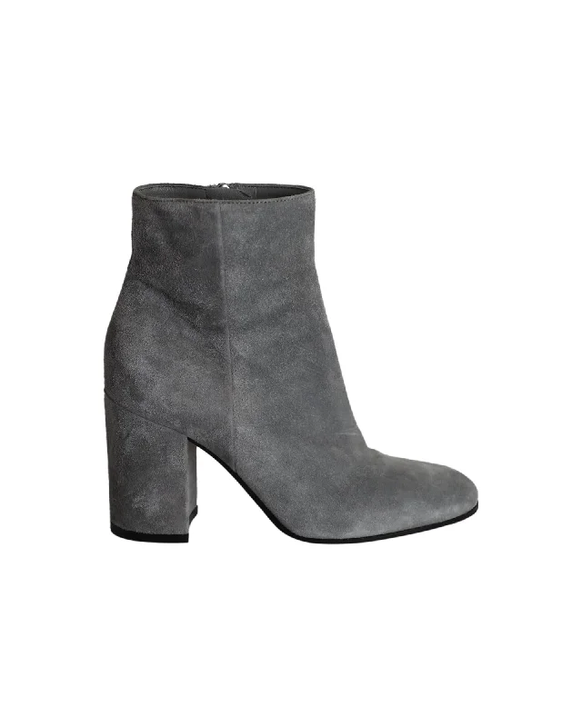 Celebrity Style Clean and Timeless Grey Suede Block-Heel Ankle Boots