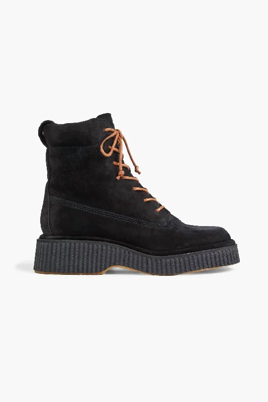 Bottom And Versatile Women's Sloane Suede Combat Boots In Black
