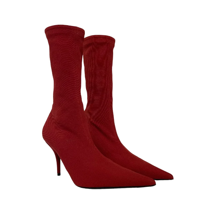 Classic Series BALENCIAGA/Heels/EU 37.5/Polyester/RED/SOCK HEEL / POINTED TOE