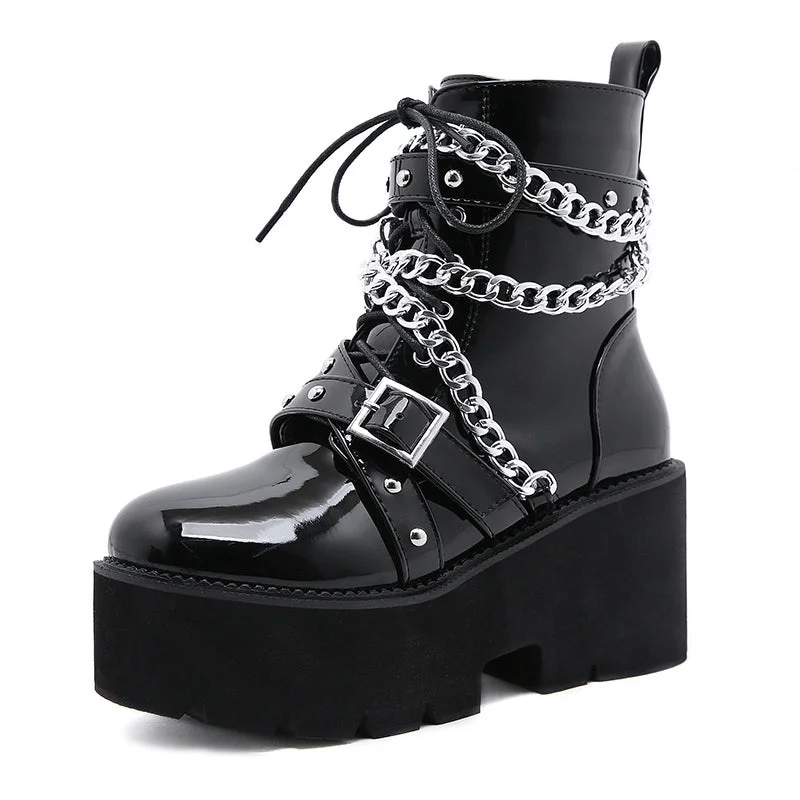 Sports Zipper Style Womens Metal Chain Platform Zipper Boots