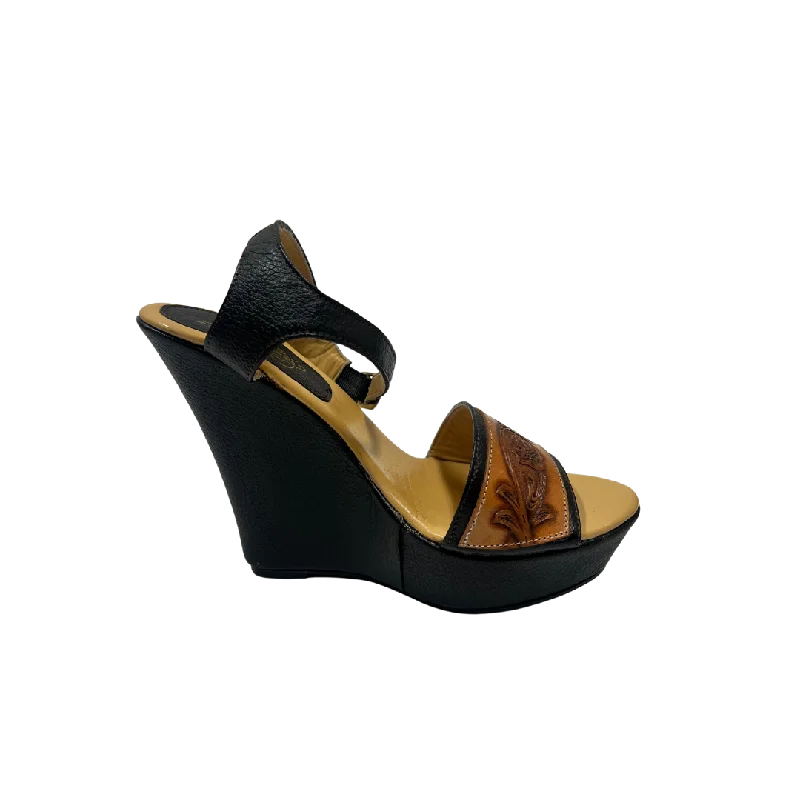 Low-key Luxury International M Women's Black Brown Wedge Sandals