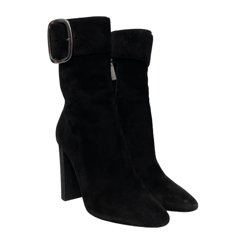 Personalized print YVES SAINT LAURENT/Buckled Suede Boots with Wooden Heels/EU 39