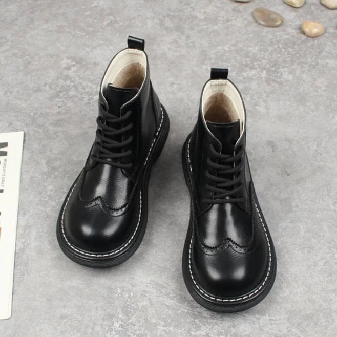 High-quality Fabrics Womens Retro Wide Toe Box Brogue Style Oxford Boots