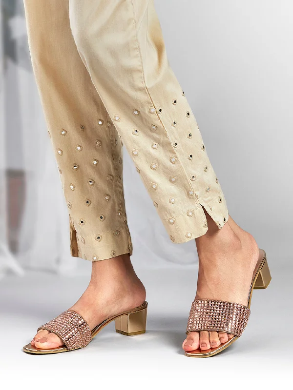 Warm Winter Series Women Rose Gold Embellished Block Heels