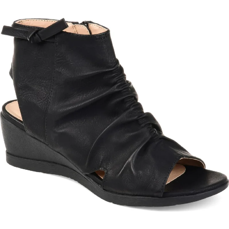Celebrity Style Zodiac Womens Ramona Ruffled Block-Heel Ankle Boots