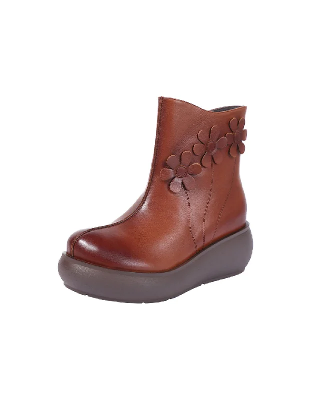 Denim Design OBIONO Flower Retro Leather Wedge Ankle Boots
