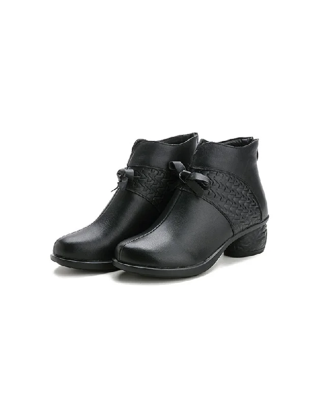 Simple research Winter Retro Leather Short Black Boots for Mom