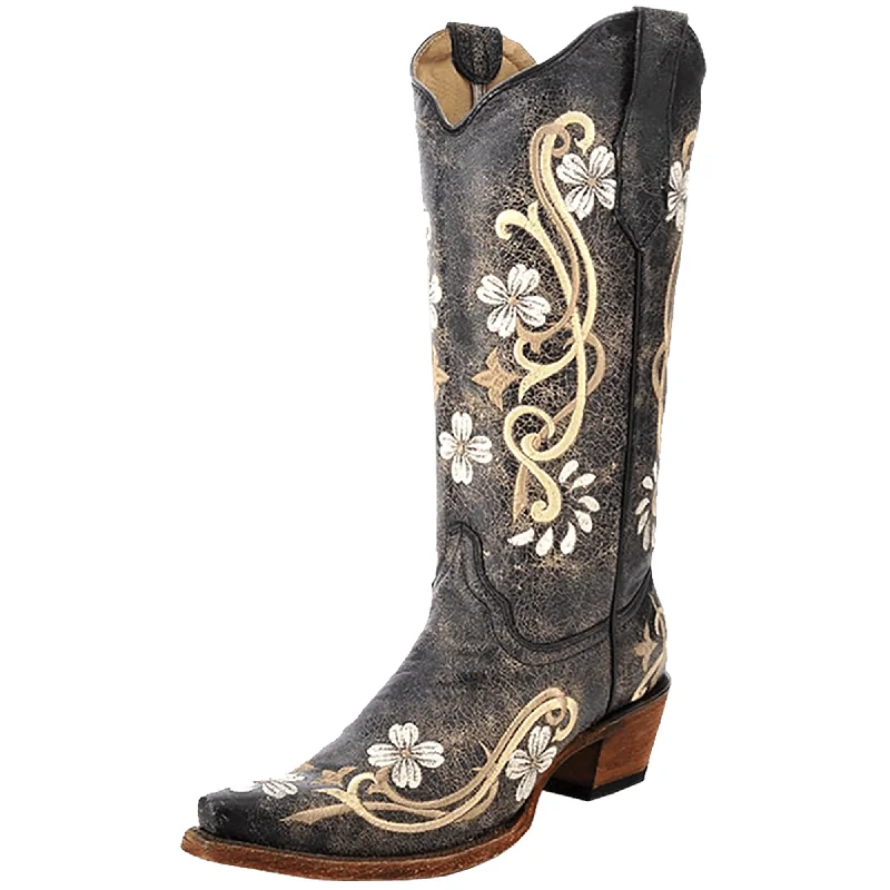 Stunning Fashion Women's Circle G Floral Embroidery Boot (Black \ Multicolor)