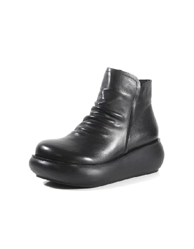 Beautiful Romance Retro Leather Plush Womens Wedge Boots