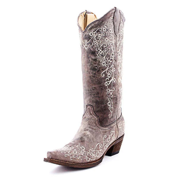 Classic Style Women's Corral Embroidery Western Boots (Bone)