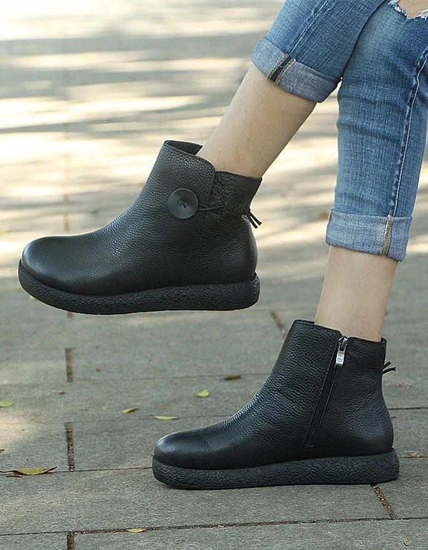 Sweet breath SALE Retro Leather Comfortable Winter Boots Black