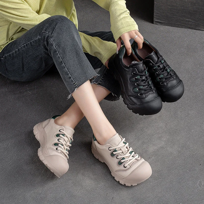 Avant-garde trend Women Retro Minimalist Leather Round Head Casual Shoes