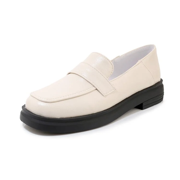Exquisite workmanship Women's Solid Color Square Toe Shallow Slip on Platform Flats Shoes