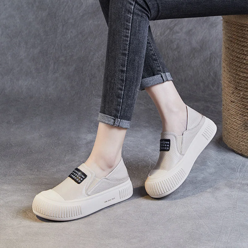 Design And Tailoring Women Minimalist Leather Thick Soled Flat Casual Shoes