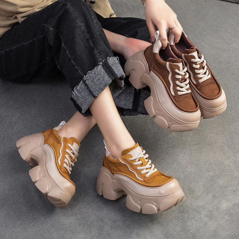 Innovative Design Women Minimalist Leather Chunky Platform Casual Shoes