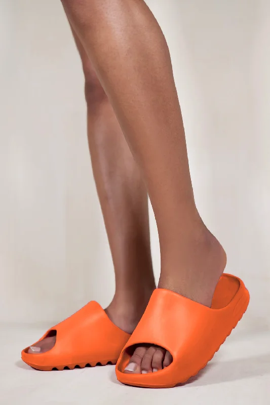 Sports Zipper Style SLIDERS WITH RUBBER SOLE IN TANGERINE ORANGE