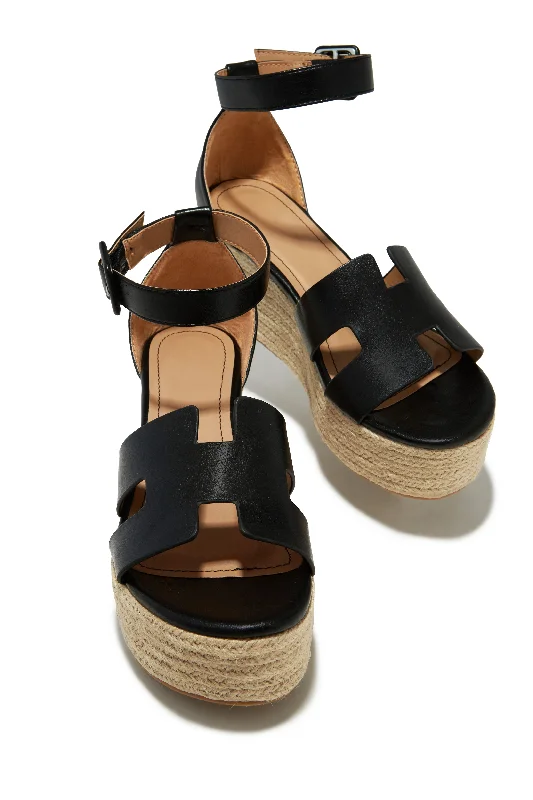 Trendy Items Weekend Cruise Espadrille Platform Sandals - Black