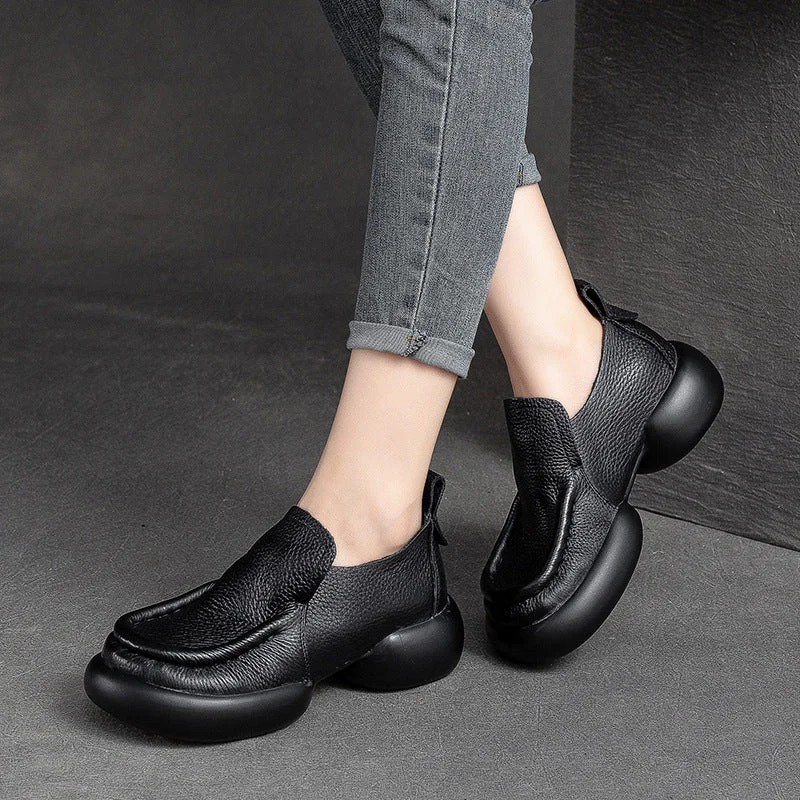 Affordable selection Women Retro Minimalist Soft Leather Thick Soled Casual Shoes