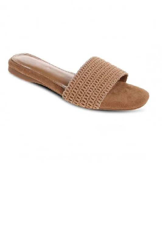 Single-shoulder Neck Design CAMEL FLAT SLIDER SANDAL WITH KNITTED FRONT STRAP