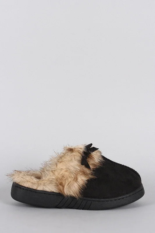 Relaxed And Casual Suede Faux Fur Slip On Clog