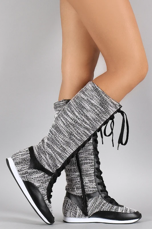 Cool Breeze At Night Qupid Tweed Knee High Sneaker