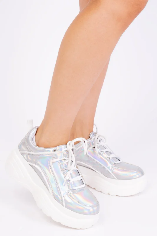 High-quality fabrics KAYLA CHUNKY TRAINERS IN MOON SILVER HOLOGRAM