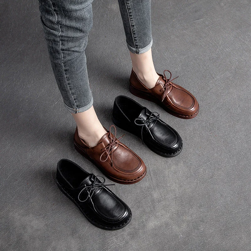 Trendy Items Women Minimalist Leather Soft Low Wedge Casual Shoes