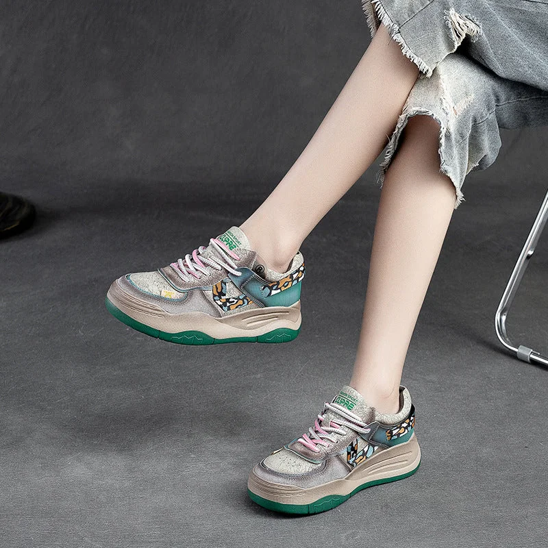 Street Casual Style Women Fashion Patchwork Leather Stylish Casual Shoes