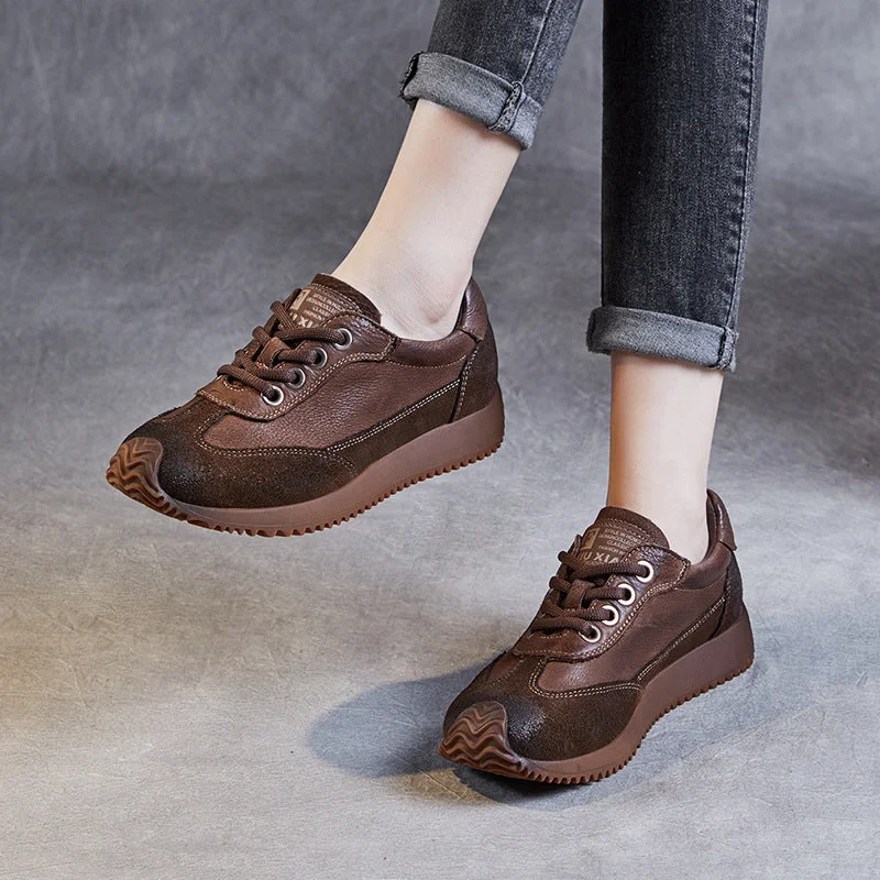 Simple research Women Retro Patchwork Leather Casual Shoes