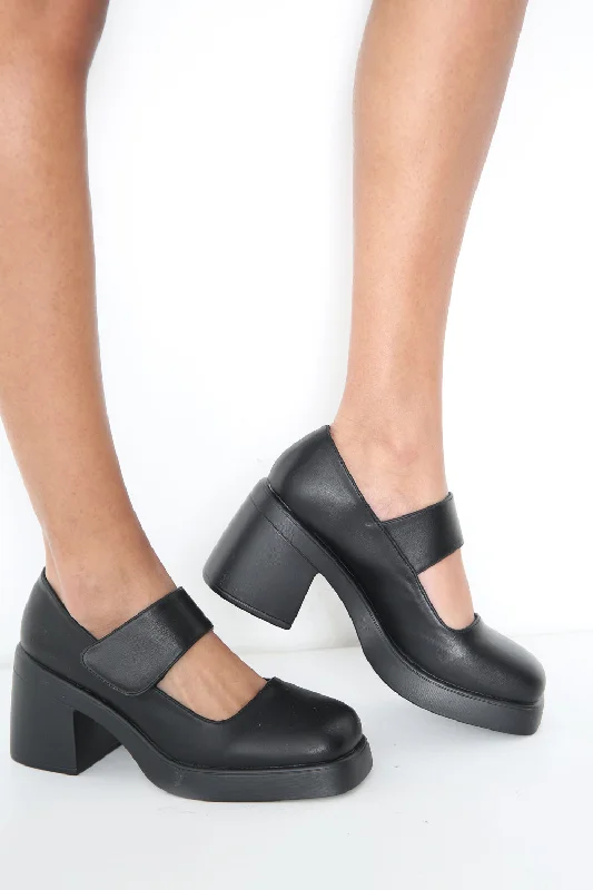 Party Wear BLACK BLOCK HEEL STRAP CLOSED SHOE