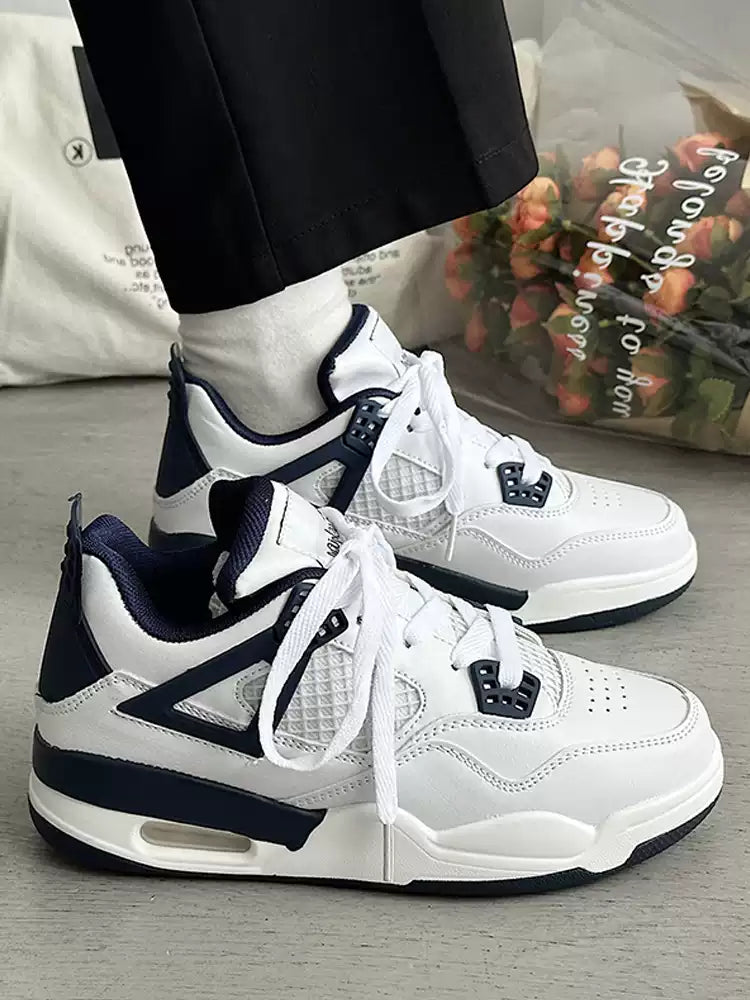 Hooded design Lenny Flat Contrast Color White Dark Blue Flat Air Sneakers