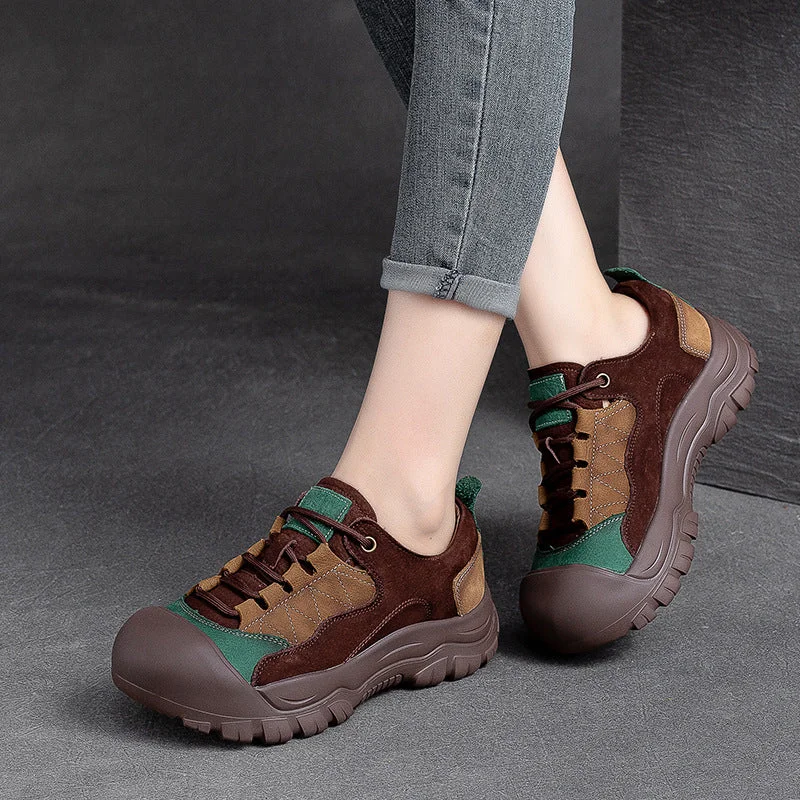 Fashionable and versatile Women Retro Patchwork Leather Casual Shoes