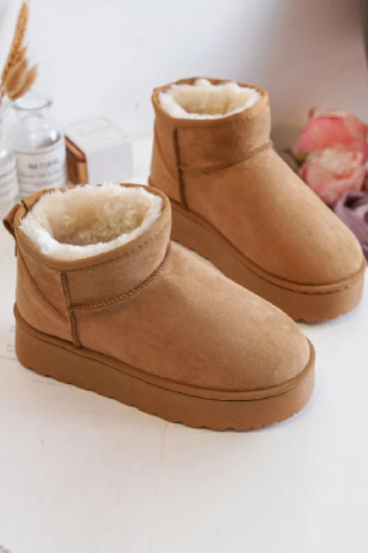Design sense KIDS ANKLE LENGTH FAUX FUR LINING BOOTS IN CAMEL 31-36 SIZES