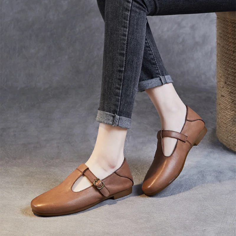 Ultra-lightweight Women Retro Soft Cowhide Leather Flat Casual Shoes