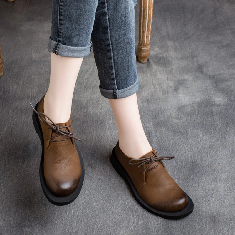Sports fitness shoes Women Retro Solid Cowhide Casual Shoes