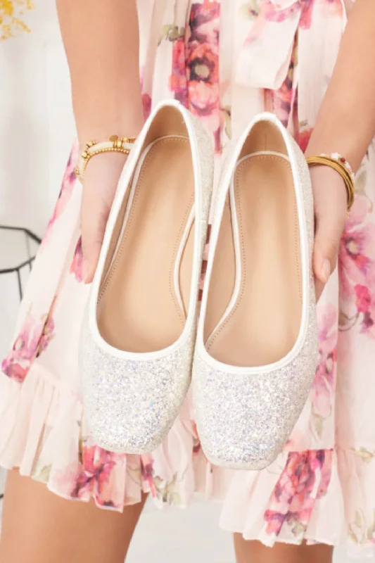 Bottom And Versatile SILVER GLITTER DETAIL BALLET FLATS SLIP ON BALLERINA SHOES