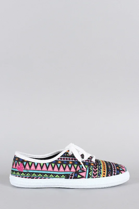 Nightclub Style Qupid Tribal Round Toe Lace Up Sneaker