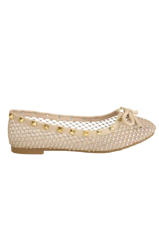 Avant-garde trend BEIGE STUD DETAIL MESH SLIP ON SHOES