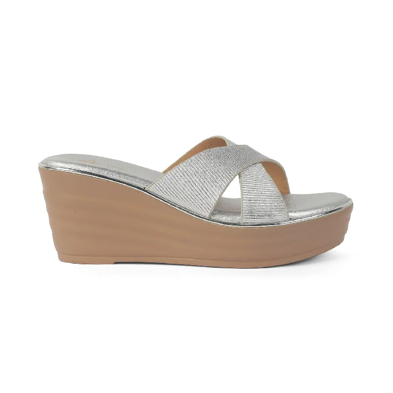 Wearable At Home Or Out Tresmode Kuget Silver Women's Dress Wedge Sandals