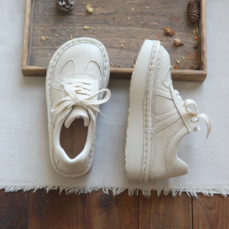 Free and comfortable Women Retro Patchwork Leather Thick Sole Casual Shoes