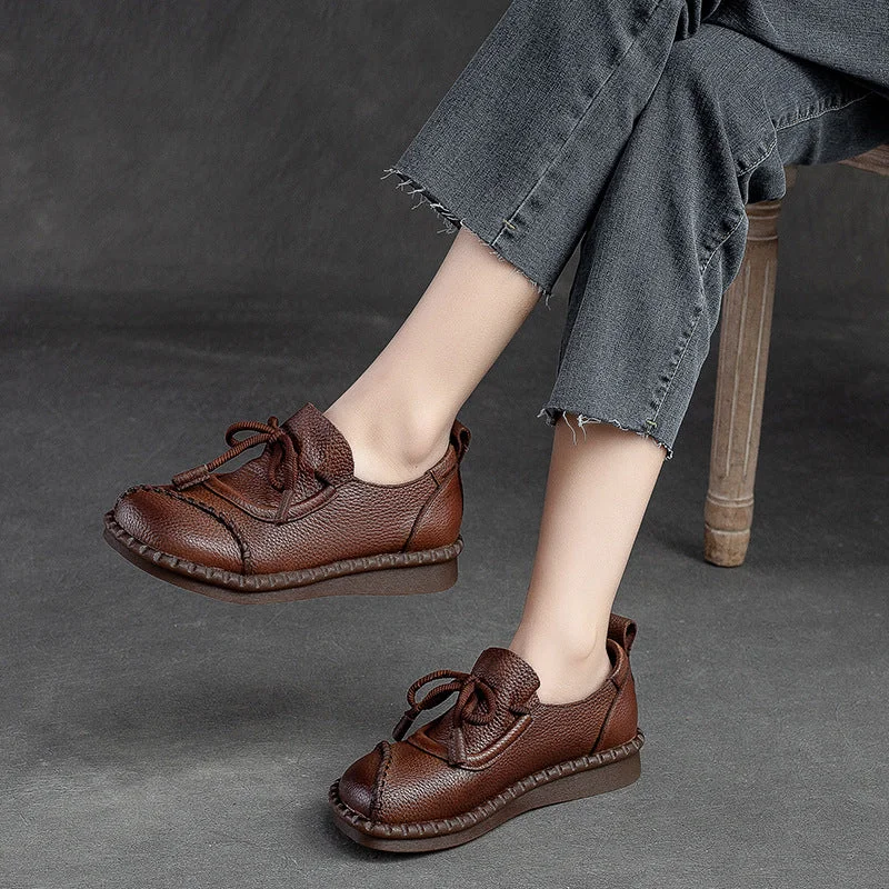 Fresh And Natural Women Minimalist Leather Retro Flat Casual Shoes