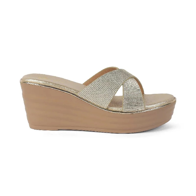 Warm and substantial Tresmode Kuget Gold Women's Dress Wedge Sandals