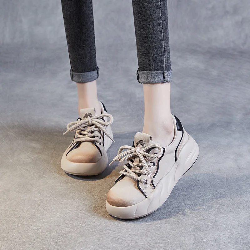 Hooded design Women Minimalist Handmade Leather Casual Shoes