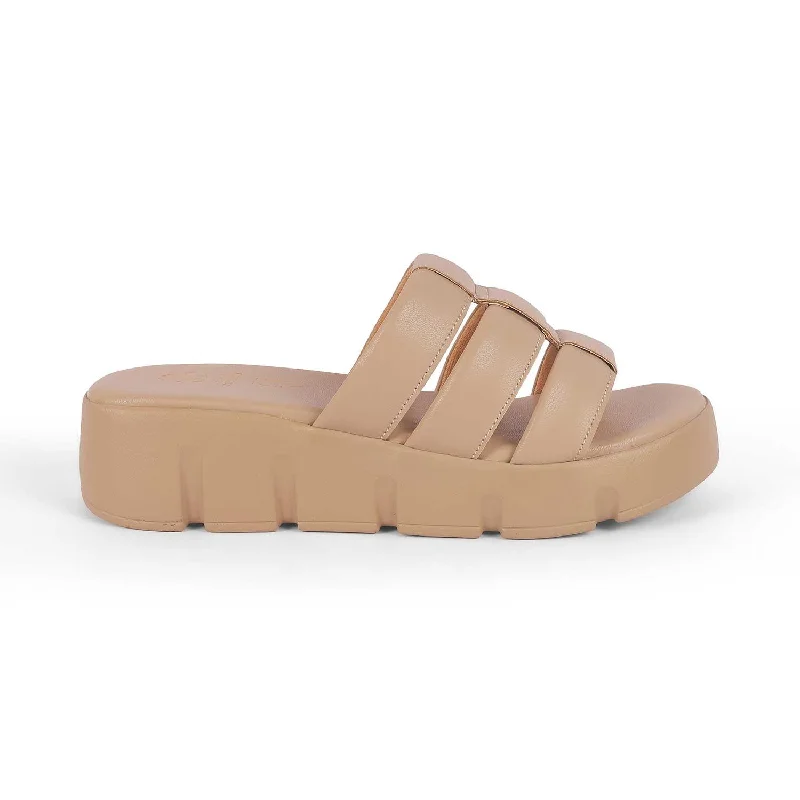 Simple Solid Color Tresmode Cludius Beige Women's Casual Chunky Sole Wedges
