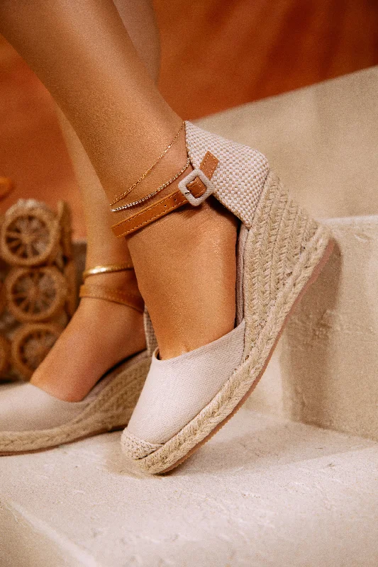 Casual Street Golden Hour Espadrille Platform Wedges - Nude