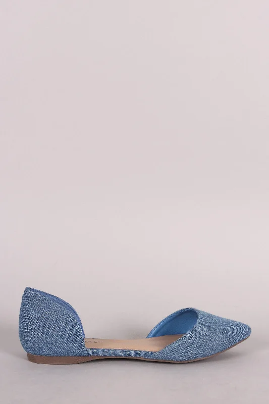 Printed pattern Breckelle Denim Pointy Toe Slip On Dorsay Flat