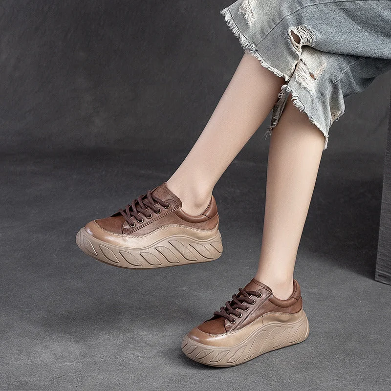 Low-key Luxury Women Minimalist Leather Comfort Thick Soled Casual Shoes